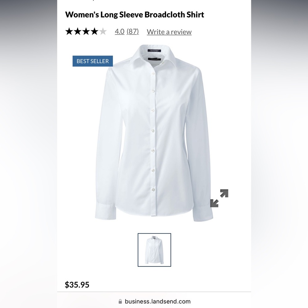 Lands’ End NEVER WORN! Collared, broadcloth, button-down shirt, white, size 4.